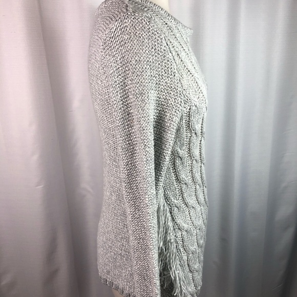 Timing Gray Cable Fringe Sweater L - Picture 6 of 7